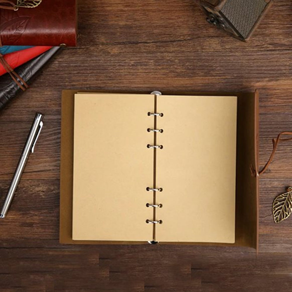 Lacivert Yaprak Desenli Deri Defter - 3