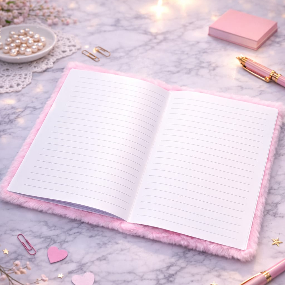 Kalpli Pembe Peluş Defter - 3