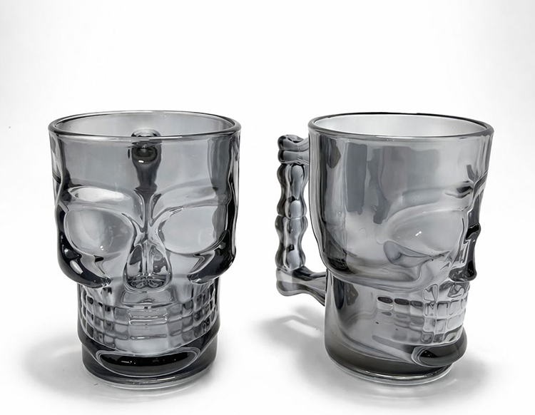 2'li Siyah Cam Kurukafa Kupa Bardak Seti 