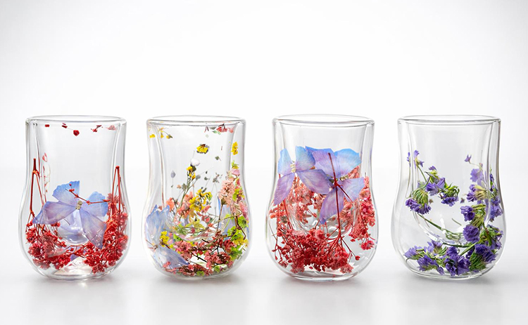 Çift Camlı Çiçekli Su Bardağı