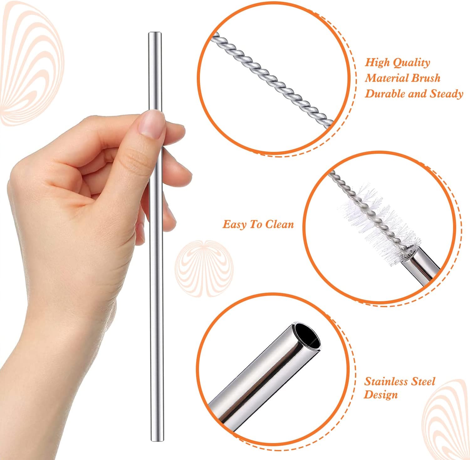 31 cm Ekstra Uzun Paslanmaz Çelik Pipet Seti – 3 Parça (Eğri + Düz + Fırça) - 3
