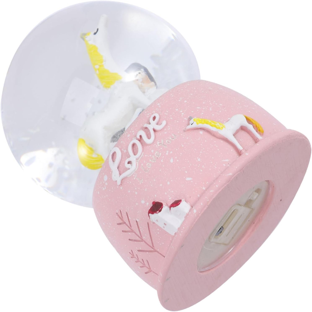 Mini Pembe Kar Küresi - Sevimli Unicorn ve Kız Tasarımlı - Işıklı - 3