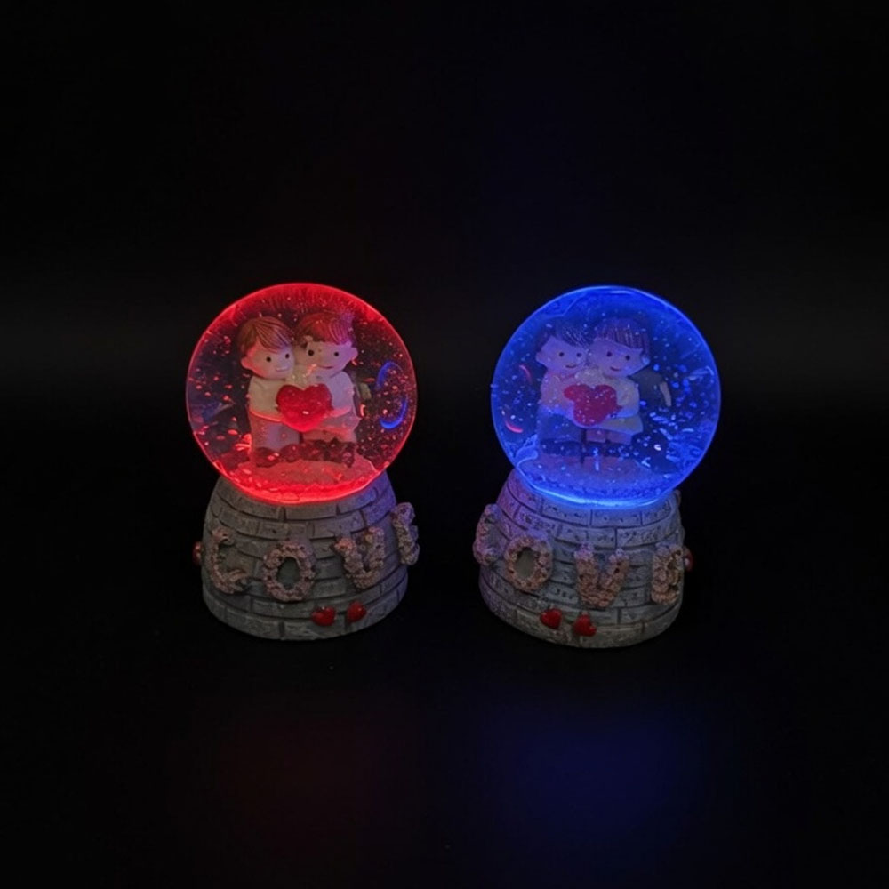 Işıklı Mini Kar Küresi - Love Tasarımlı - Pilli - Romantik Hediyelik - Dekoratif Obje - 3