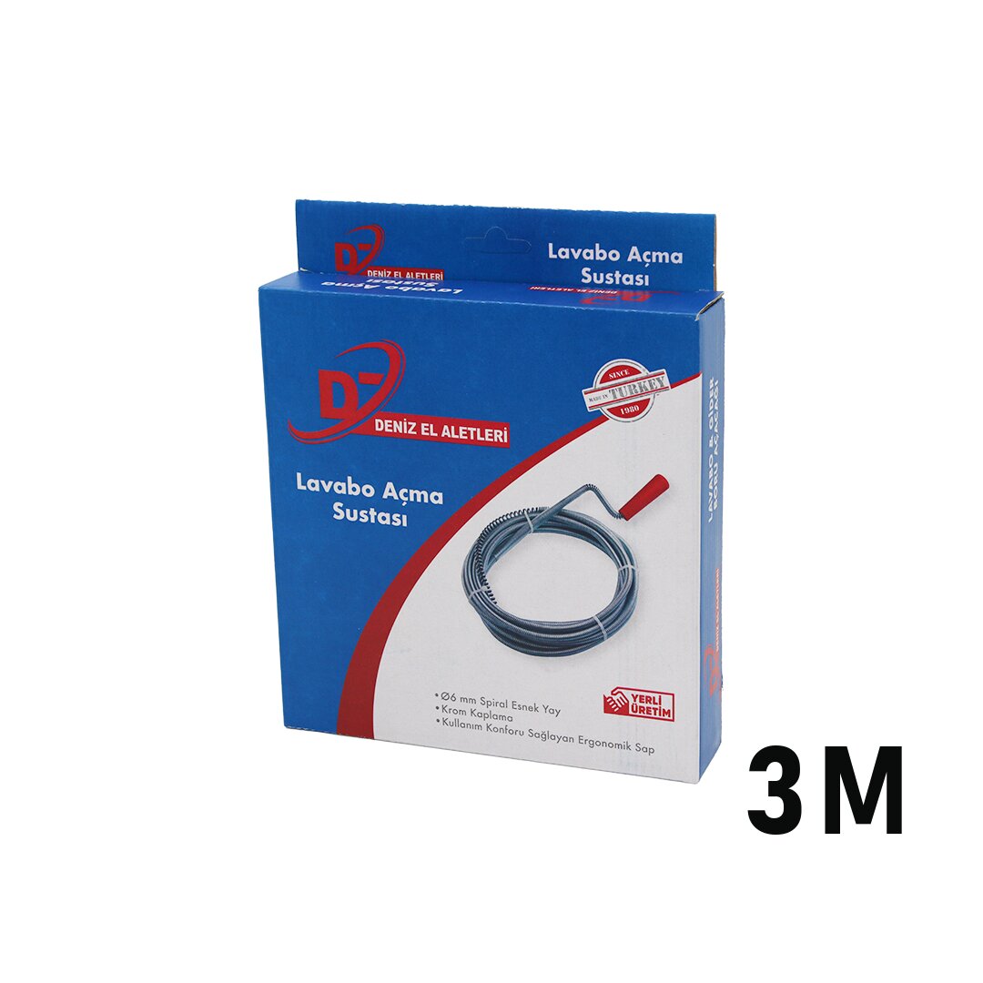 3 Metre Lavabo Açma Sustası - Spiral Esnek Yay - 6 mm 