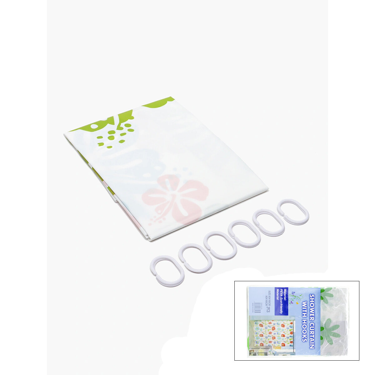 PVC Duş Perdesi - Çift Kanatlı - 12 Halkalı - 90x180 cm 