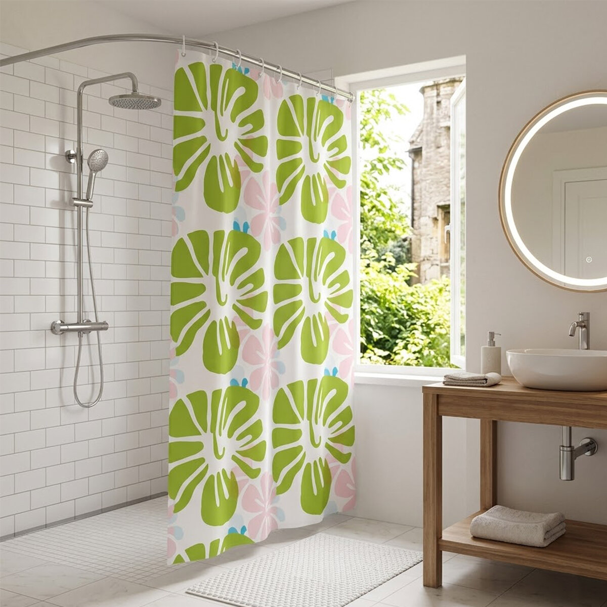 PVC Duş Perdesi - Çift Kanatlı - 12 Halkalı - 90x180 cm  - 3