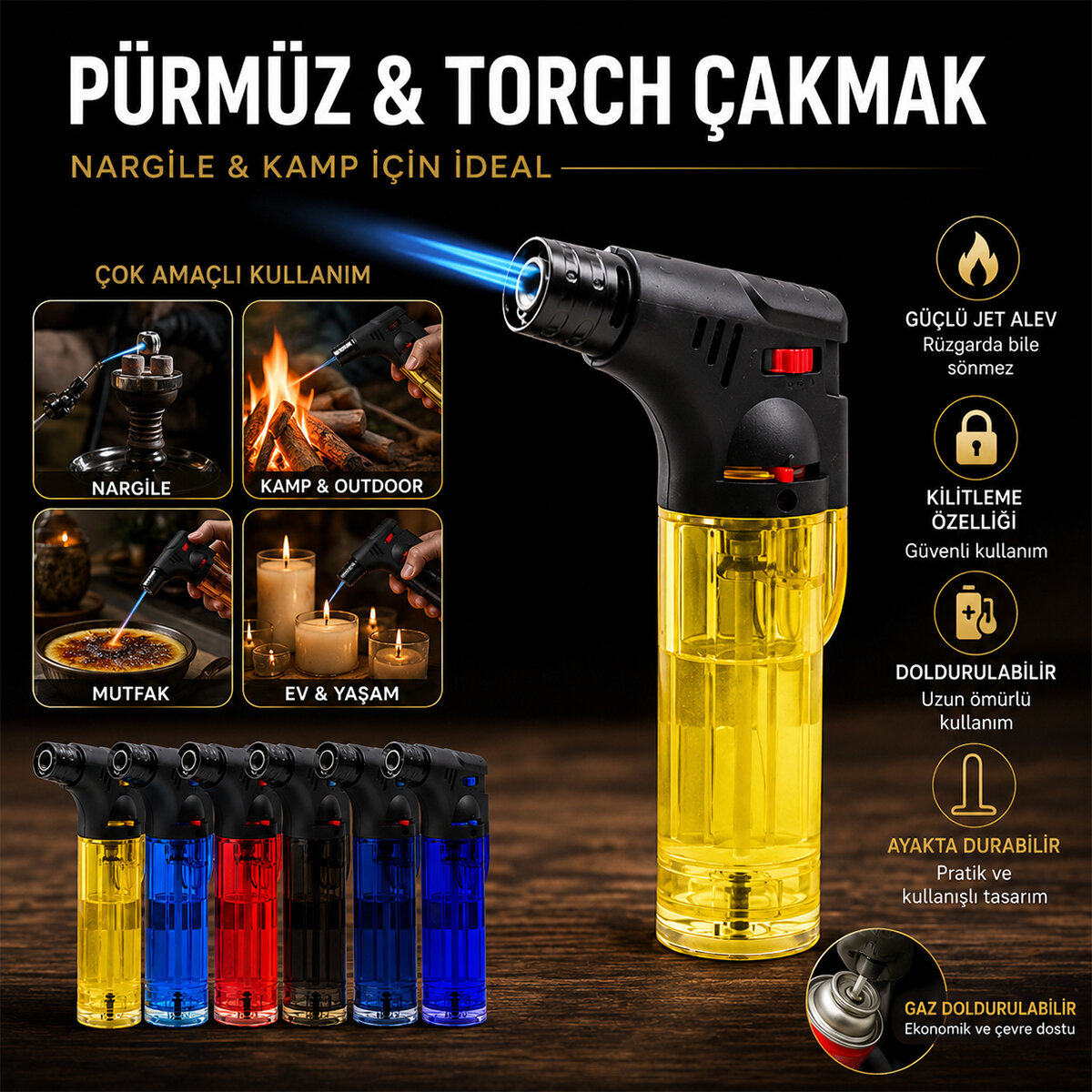 Pürmüz Başlıklı Çakmak - Tekrar Doldurulabilir - Ayakta Duran Tasarım  - 3