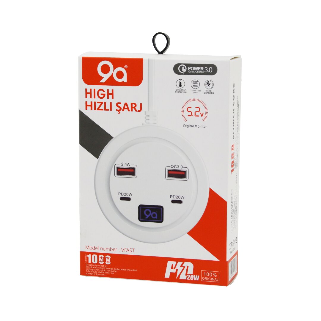 3.0 Hızlı Şarj Seti - 4 Girişli - PD20W Destekli - Dijital Ekran 