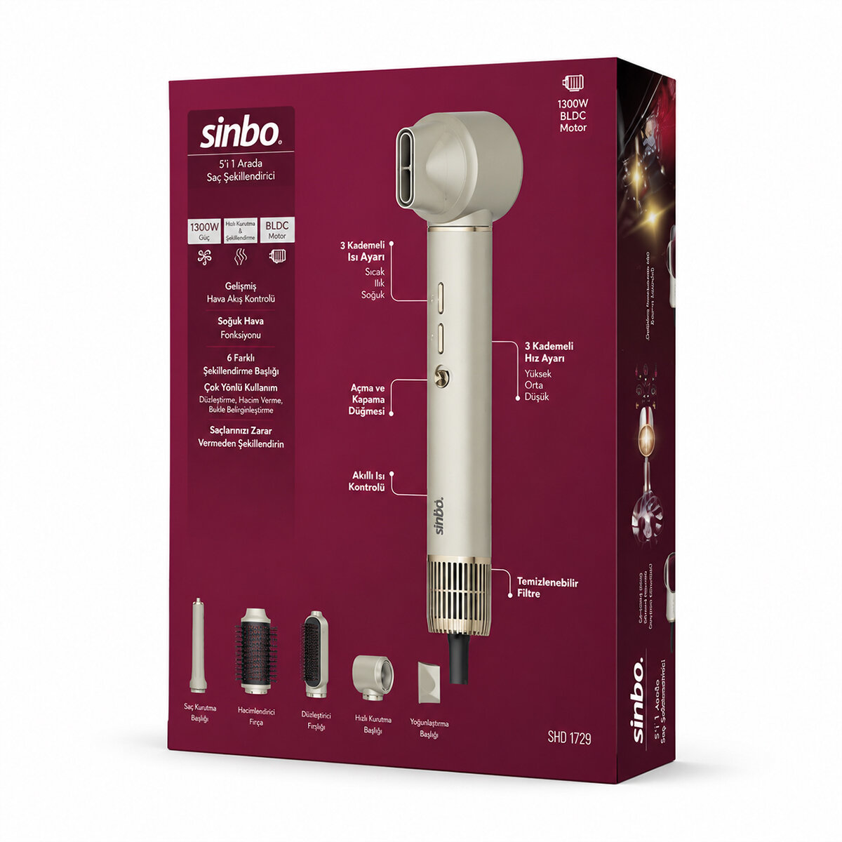 Sinbo Air Brush Saç Şekillendirme Cihazı - 5 Başlıklı - Rose Gold Renk  - 4