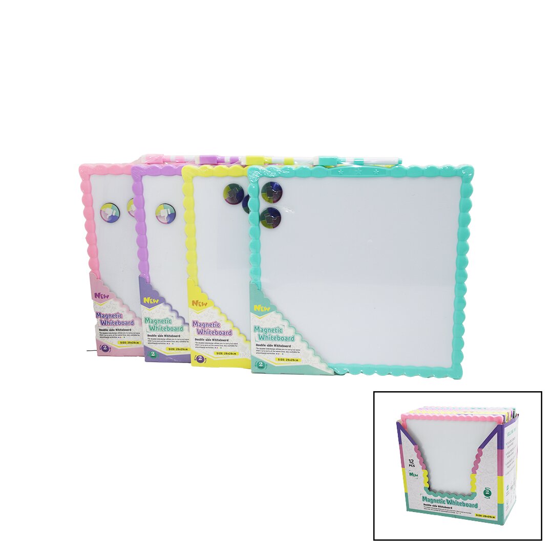 Manyetik Beyaz Yazı Tahtası - Çift Taraflı - 29x29 cm - Renkli Çerçeve 