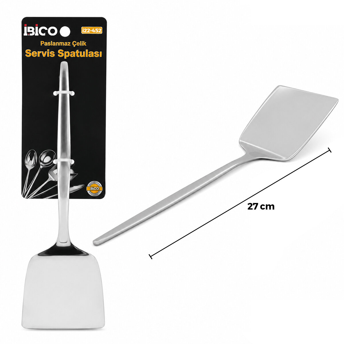 Metal Servis Spatulası - Krom Renk - 27 cm - Paslanmaz Çelik 