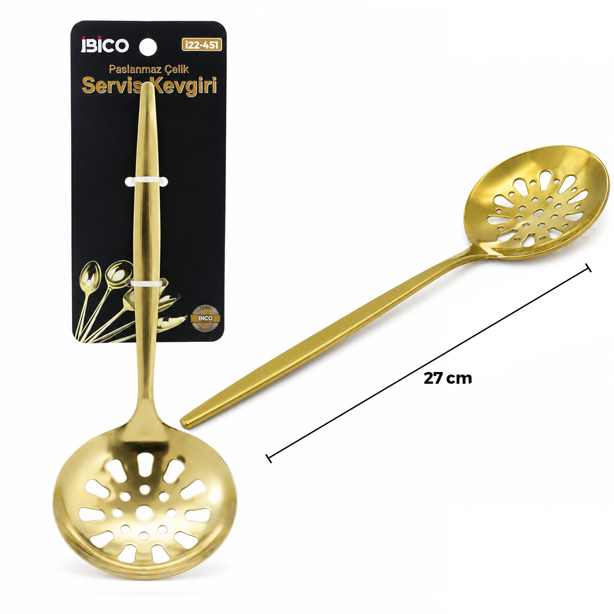 Metal Servis Kevgiri - 27 cm - Gold Renk 