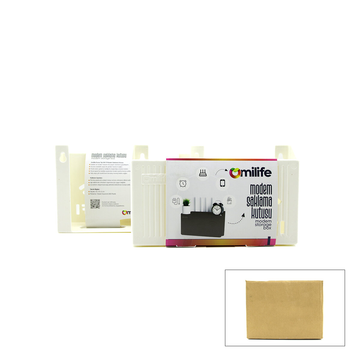 Modem Saklama Kutusu - Plastik - Tek Renk - 25x15x6 cm 