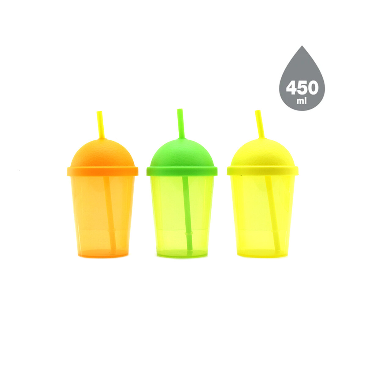Pipetli Bardak - 450 ml - Şeffaf Renkli - Plastik 