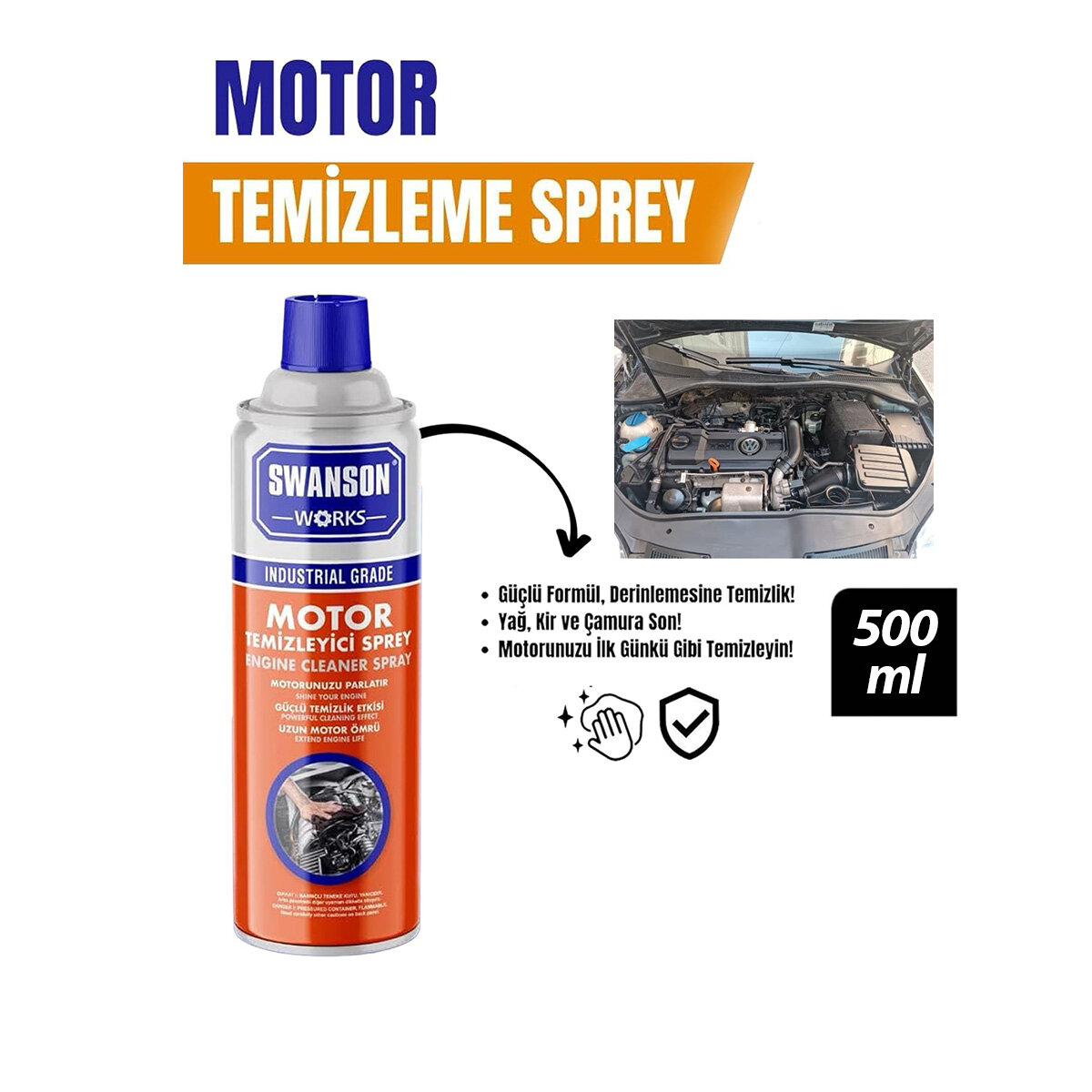 Motor Temizleme Spreyi - 500 ml - Güçlü Formül 