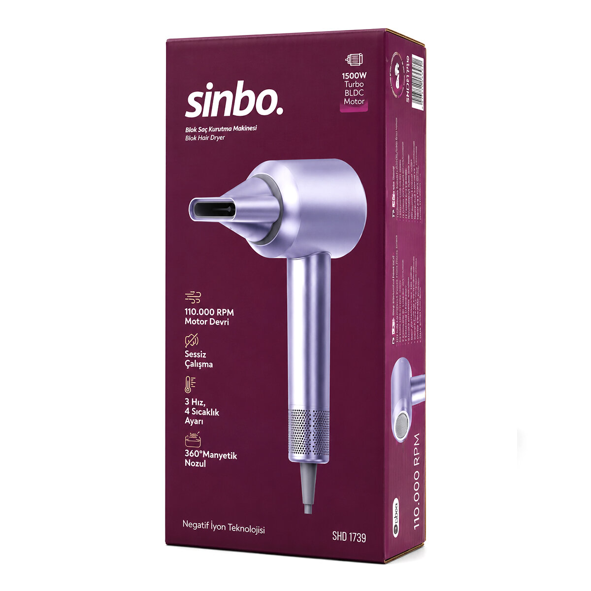 Sinbo Saç Kurutma ve Şekillendirme Makinesi - Mavi Renk - BLDC Turbo Motor  - 2