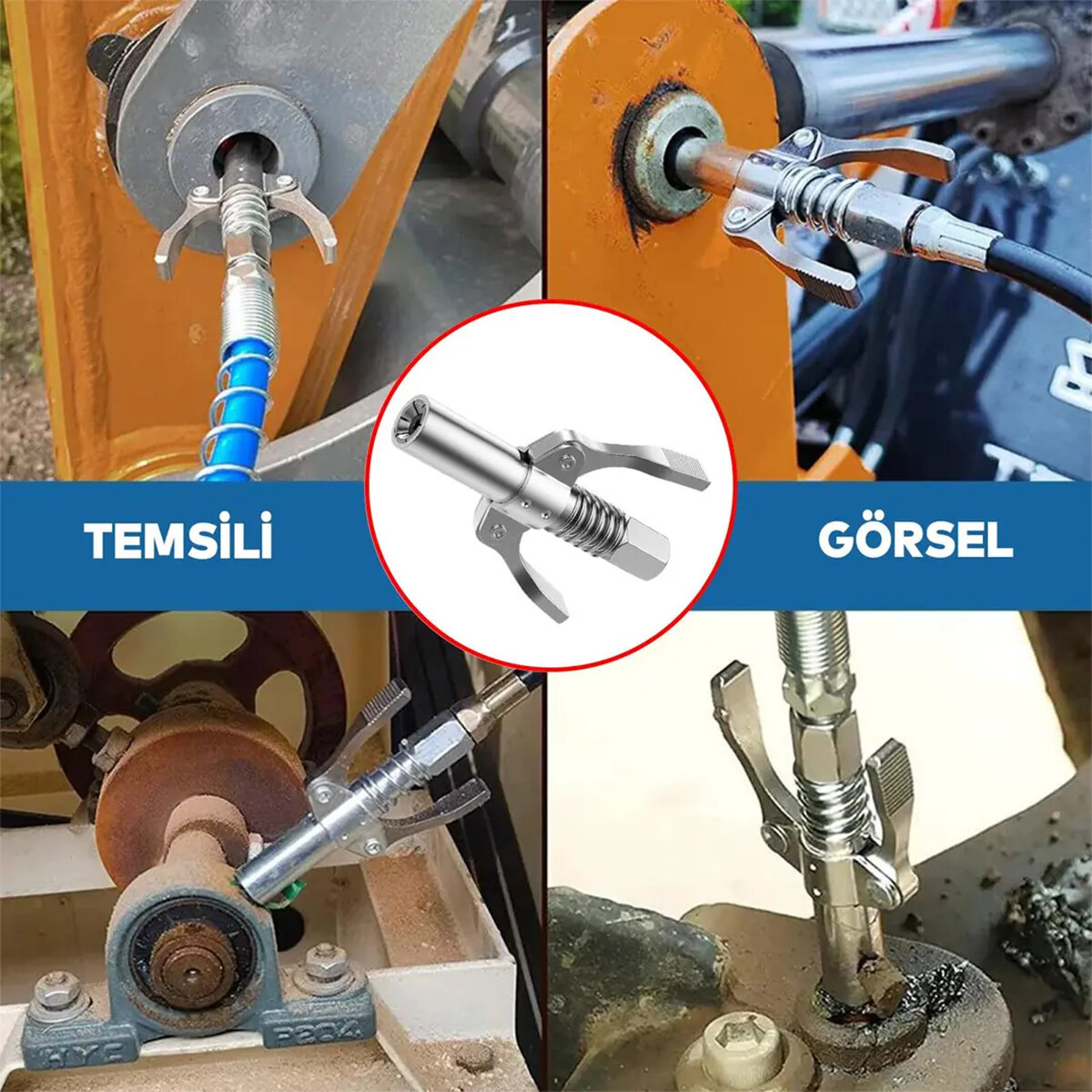 10 Adet Gress Pompa Ucu Seti - Mandallı - 30 cm Hortumlu  - 3