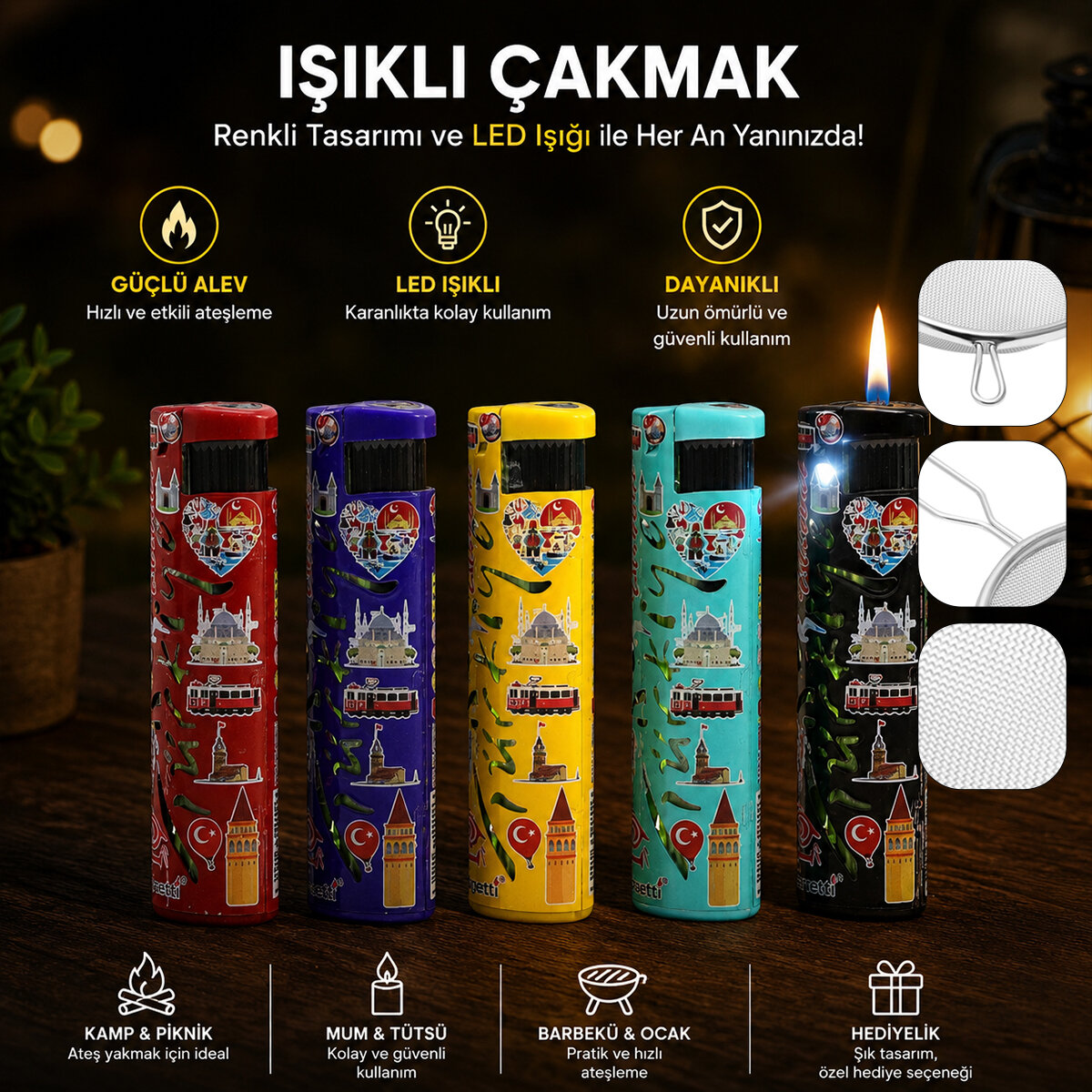 Rüzgar Çakmağı - LED Işıklı - Türkiye Temalı - Renkli - 2