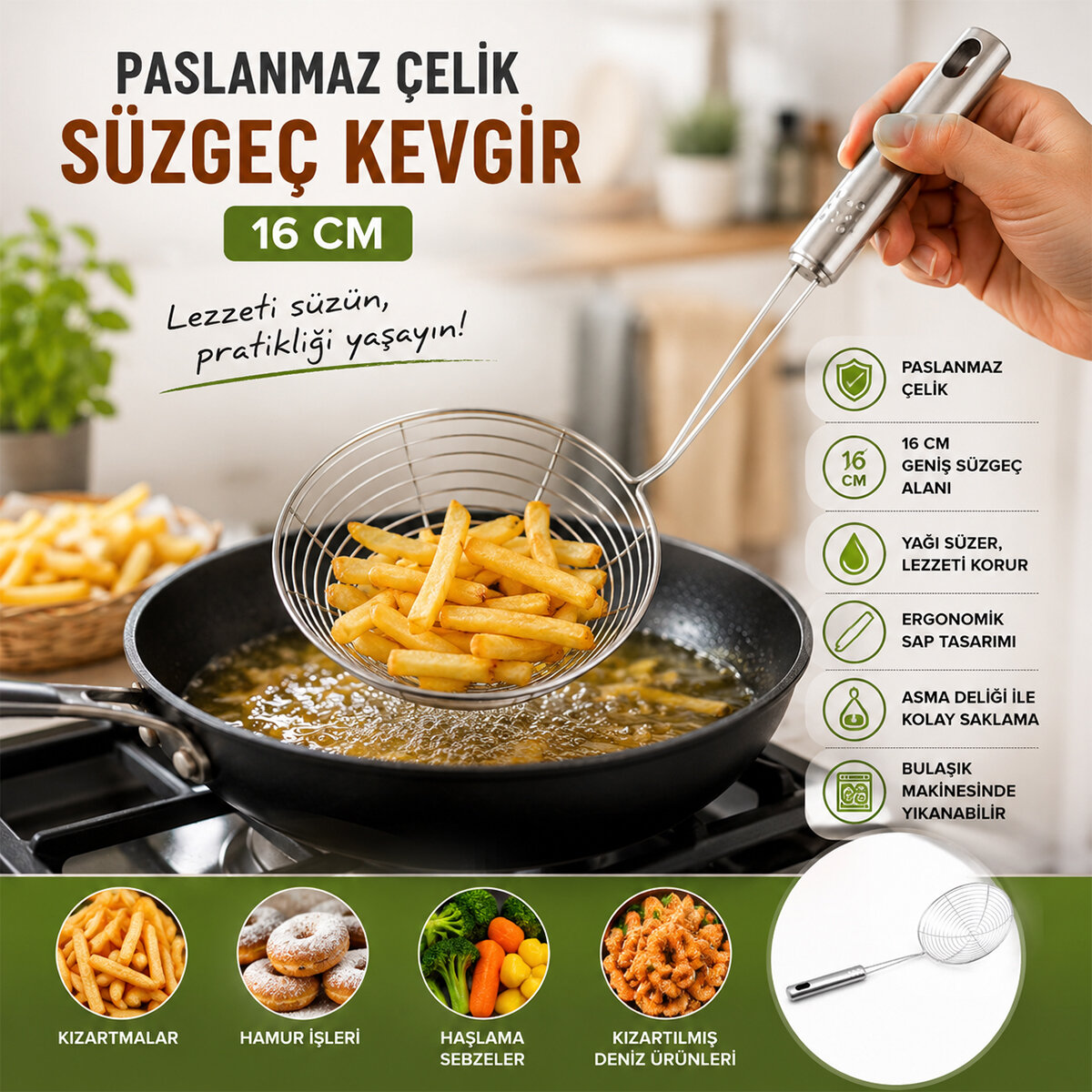 Metal Kevgir - Paslanmaz Çelik - 16 cm 