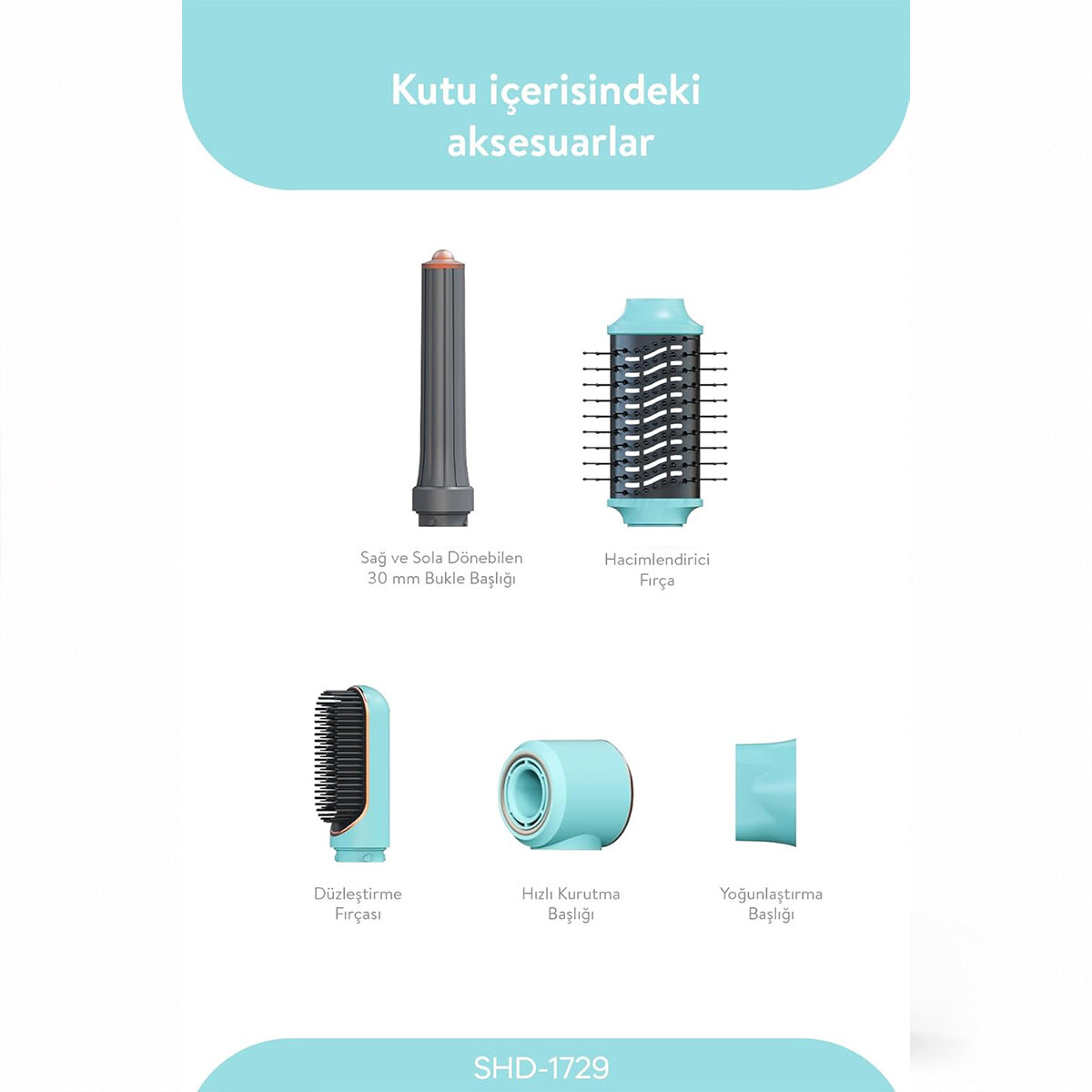 Sinbo Air Brush Saç Şekillendirme Cihazı - 5 Başlıklı - Mavi Renk  - 2