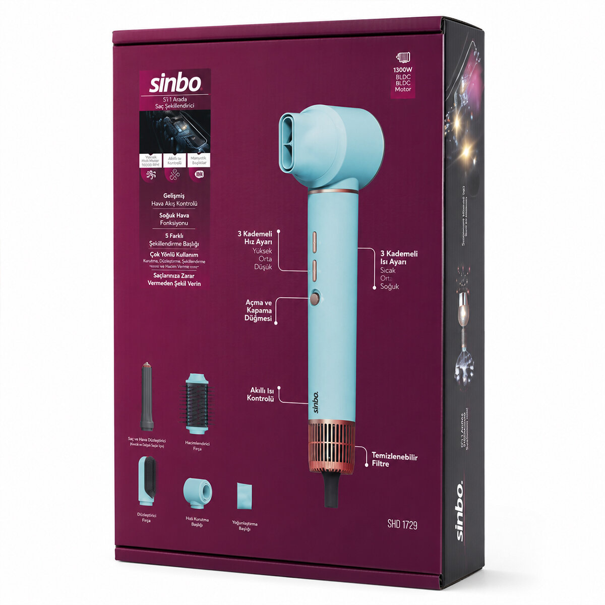 Sinbo Air Brush Saç Şekillendirme Cihazı - 5 Başlıklı - Mavi Renk  - 4