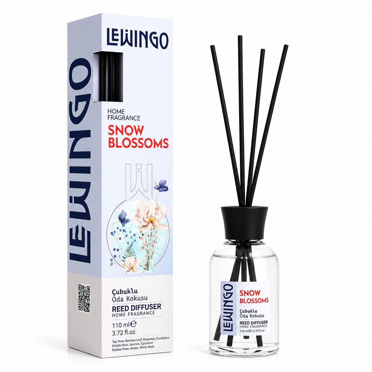 Snow Blossoms Bambu Çubuklu Oda Kokusu - 110 ml - Cam Şişe 