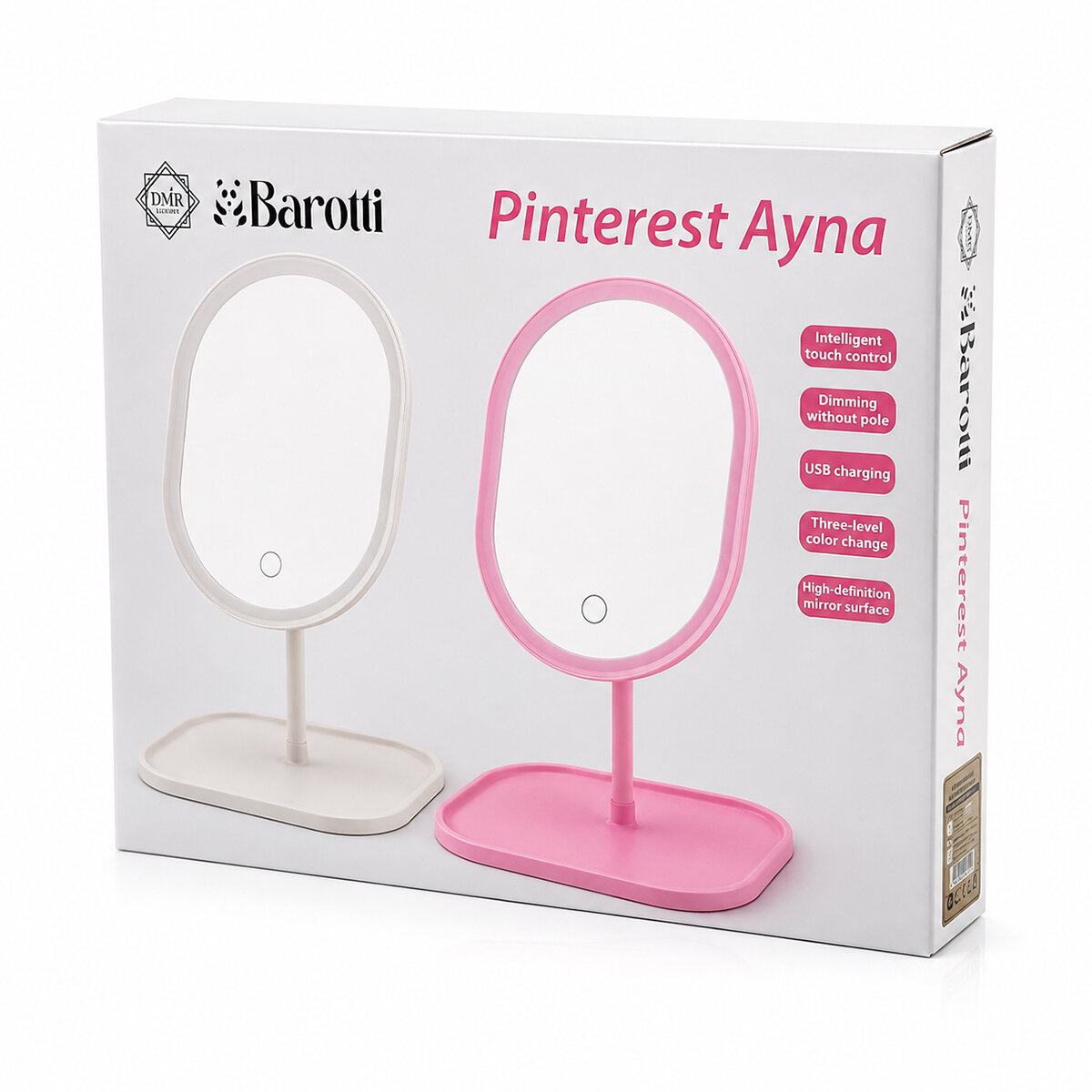 Işıklı Oval Makyaj Aynası - Dokunmatik - USB Şarjlı - 3 Kademe Işık Seviyesi - Takı Tepsili  - 3