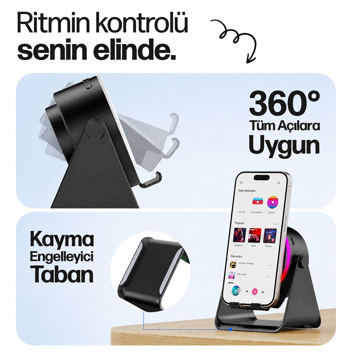 SoundPad Bluetooth Hoparlör - İndüksiyon Temas Özellikli - Telefon Standlı - Type-C Şarj - RGB Ambiyans Aydınlatma  - 4