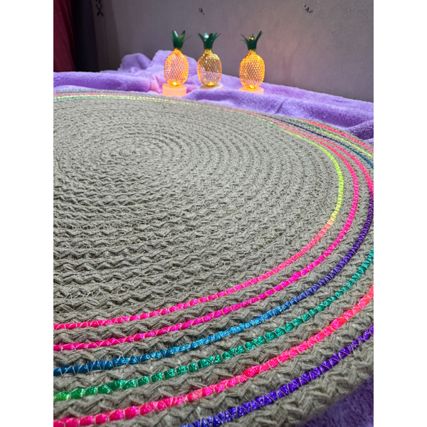 DecoHandy 39cm Neon Renkli Şeritli Jüt Örme Supla Amerikan Servis - 4