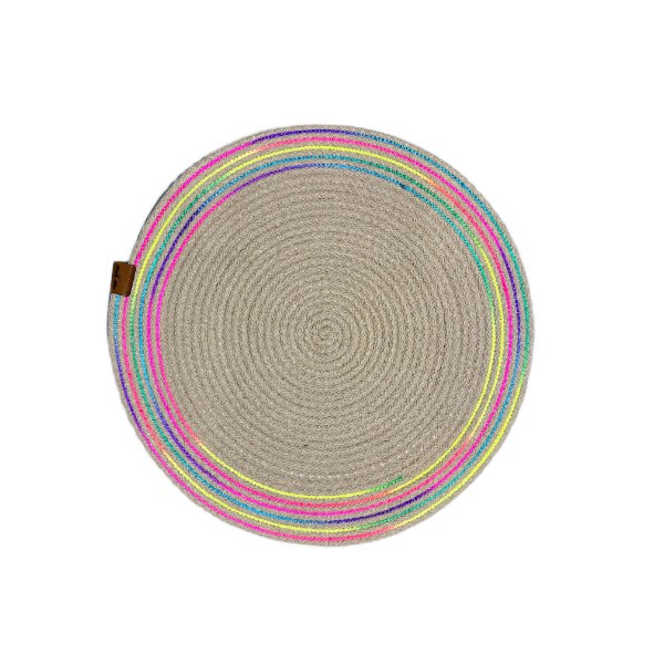 DecoHandy 39cm Neon Renkli Şeritli Jüt Örme Supla Amerikan Servis - 3