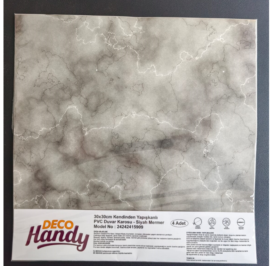 DecoHandy Pvc Duvar Karosu 30x30cm 4'lü Paket - Mermer Desenli Siyah 0,36m2