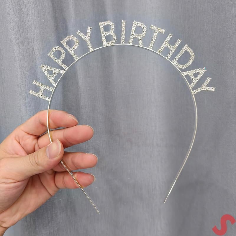 Gümüş Kristal Taşlı Happy Birthday Tacı - 4