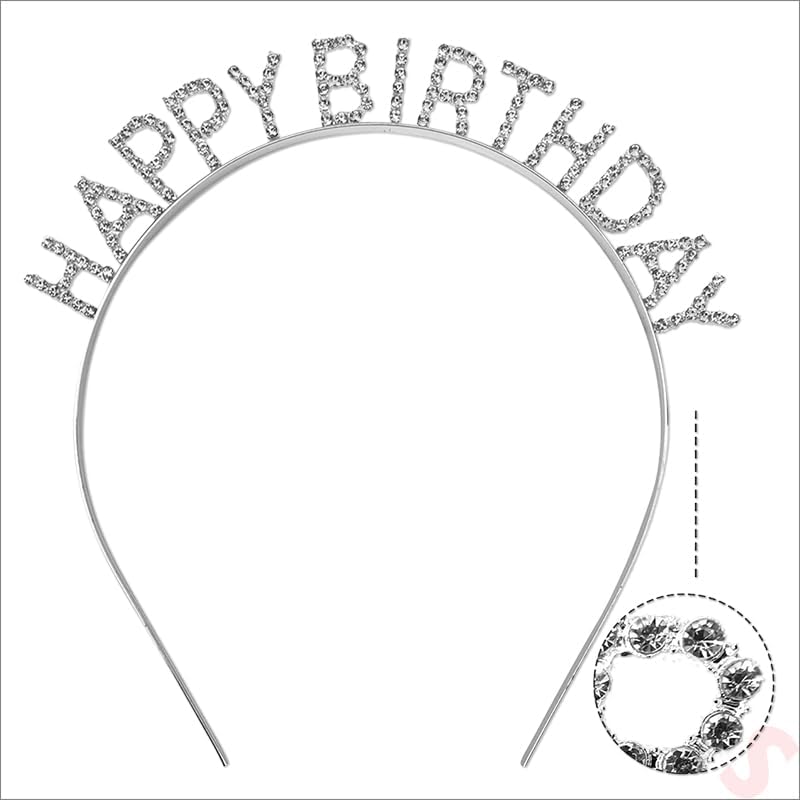 Gümüş Kristal Taşlı Happy Birthday Tacı - 5