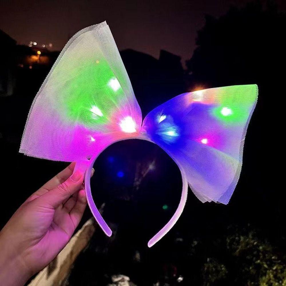 Rengarenk Led Işıklı Fiyonk Tül Parti Tacı Beyaz - 2