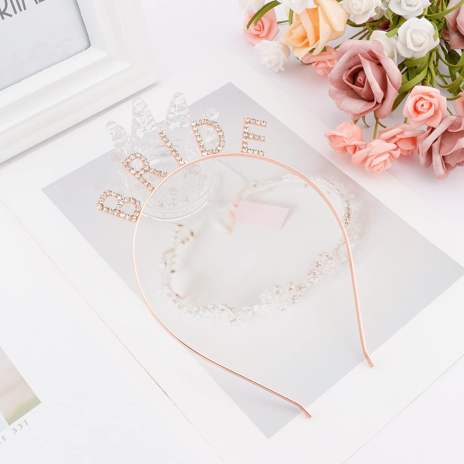 Rose Gold Bekarlığa Veda Kristal Taş Bride Tacı - 3