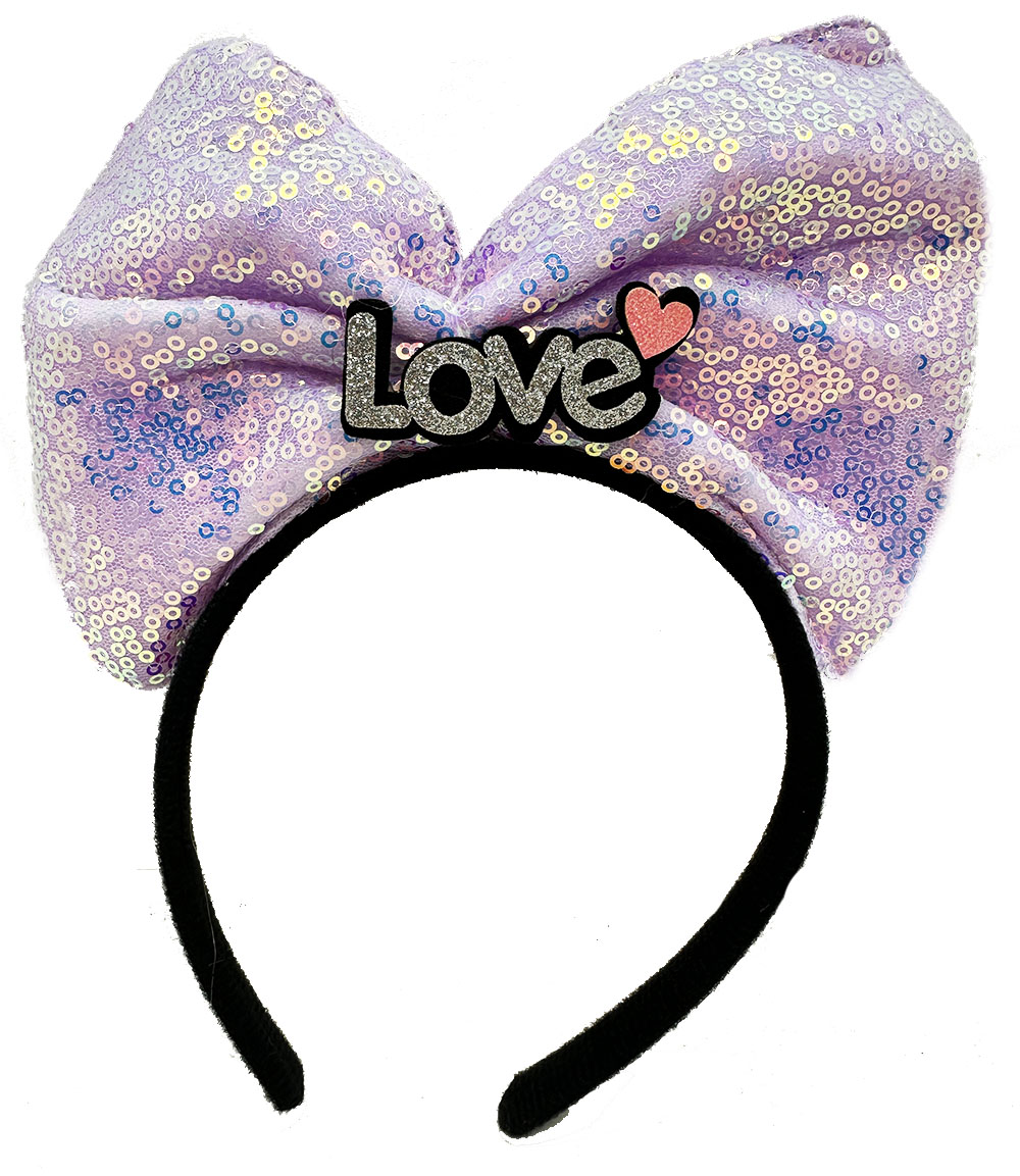 Led Işıklı Gümüş Love Yazılı Lila Fiyonk Taç - 2