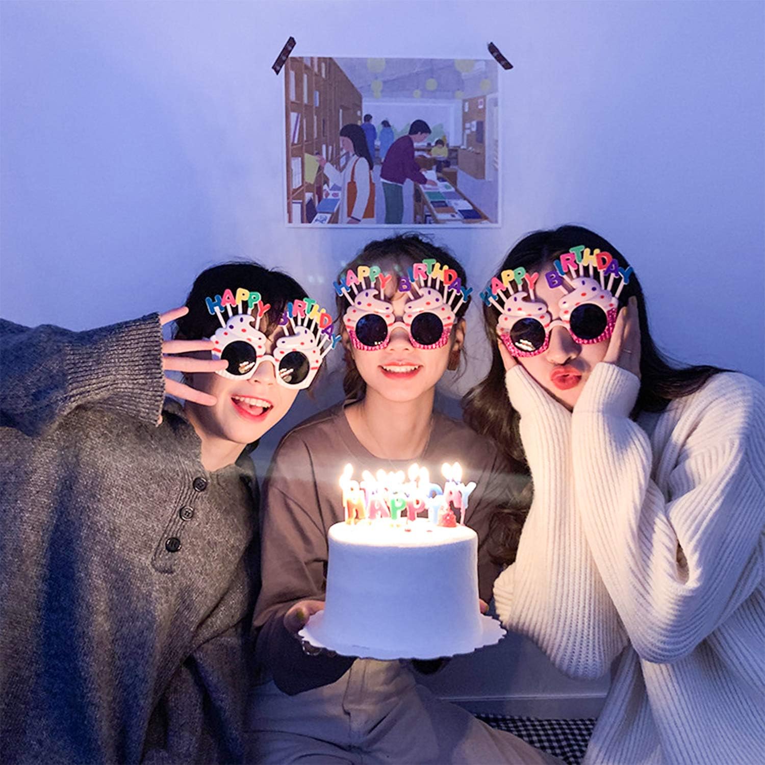 Happy Birthday Yazılı Pembe Fuşya Parti Gözlüğü - 3