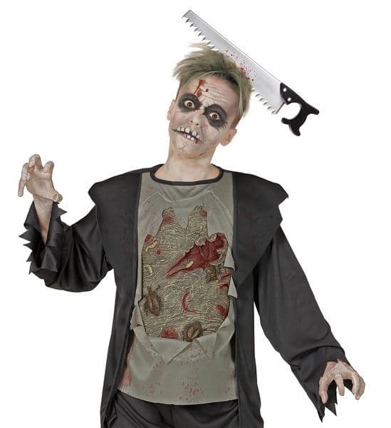 Kafaya Saplanmış Halloween Kanlı Testere Şaka Tacı  - 4