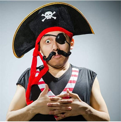 Yetişkin Boy Kadife Kaptan Jack Sparrow Korsan Şapkası ve Plastik Korsan Göz Maskesi - 2