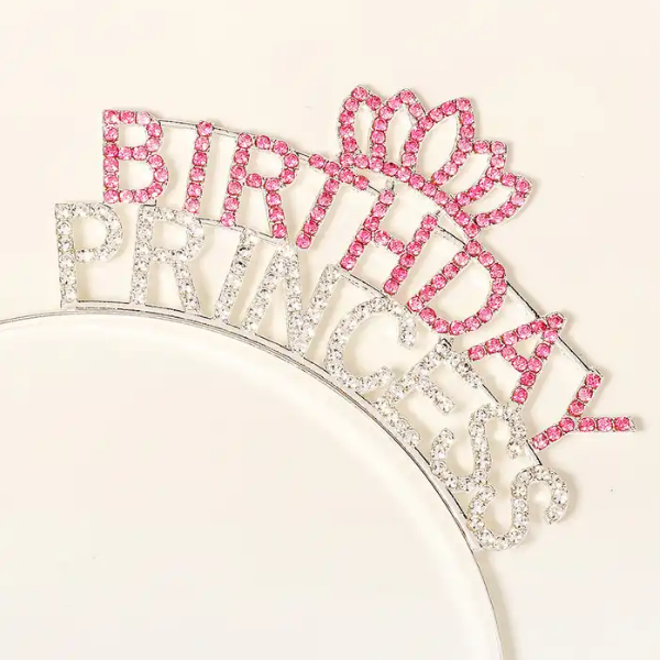 Kristal Taşlı Birthday Princess Yazılı Parti Tacı Pembe Renk  - 3