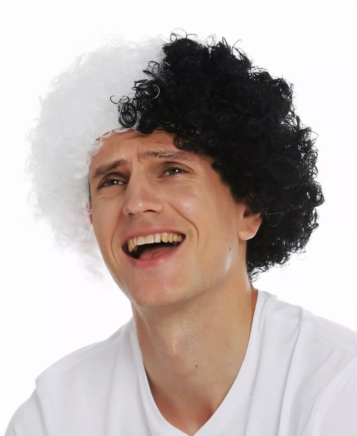 Siyah Beyaz Kıvırcık Afro Bonus Taraftar Peruğu  - 3