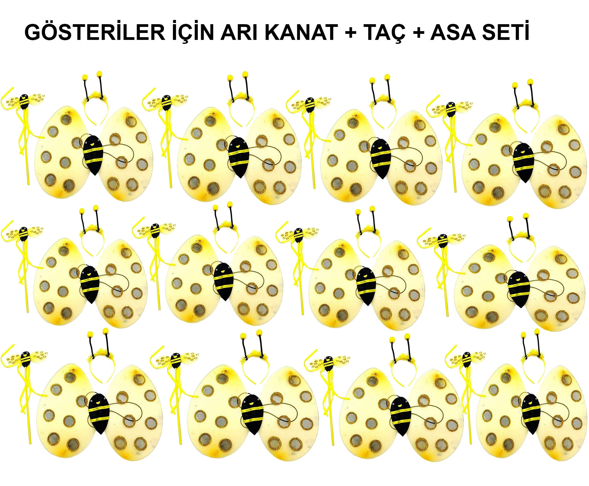 Okul Gösterileri için Arı Seti 12 Adet - Taç, Kanat, Asa - 2