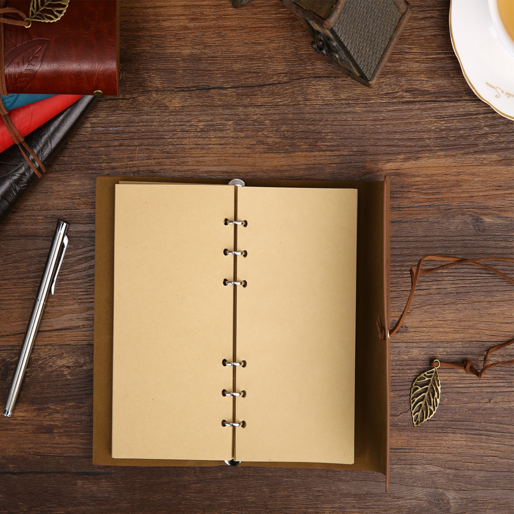 Deri Yaprak Desenli Çizgisiz Defter  - 3