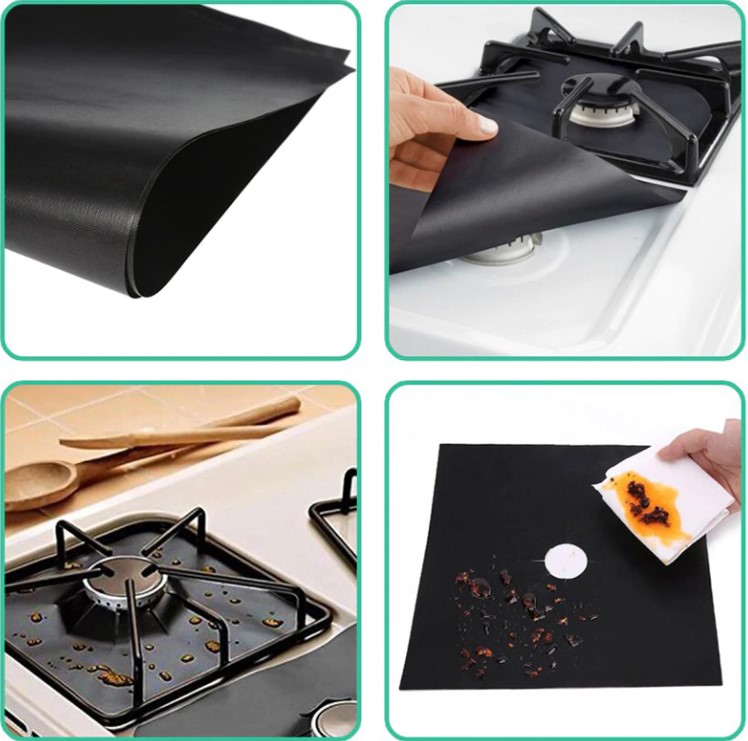 Siyah Renk Ocak Koruyucu Folyo Yanmaz Yapışmaz 4'lü Set