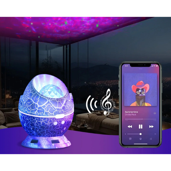 Çatlak Dinozor Yumurtası Tasarımlı Projektörlü Gece Lambası Bluetooth Özellikli  - 3