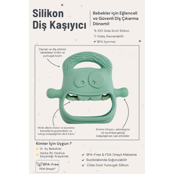 Koyu Yeşil Bebek Silikon Diş Kaşıyıcı  - 3