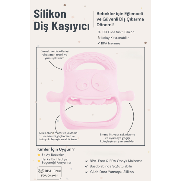 Pembe Bebek Silikon Diş Kaşıyıcı   - 3