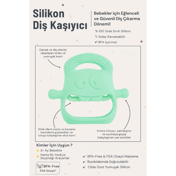 Açık Yeşil Bebek Silikon Diş Kaşıyıcı    - 4