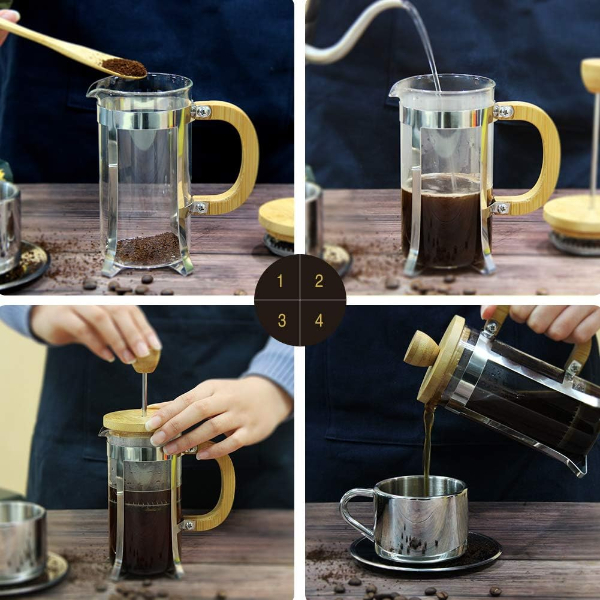 Ahşap Detaylı 350 ml Cam French Press - 5