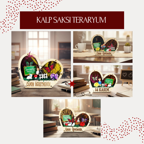 Kalp Saksı Teraryum - Öğretmenler Günü Hediyesi